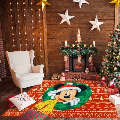 Disney Mickey Mouse Wreath 54"x78" Area Rug Red 3 Disney Mickey Mouse Wreath 54"x78" Area Rug Red